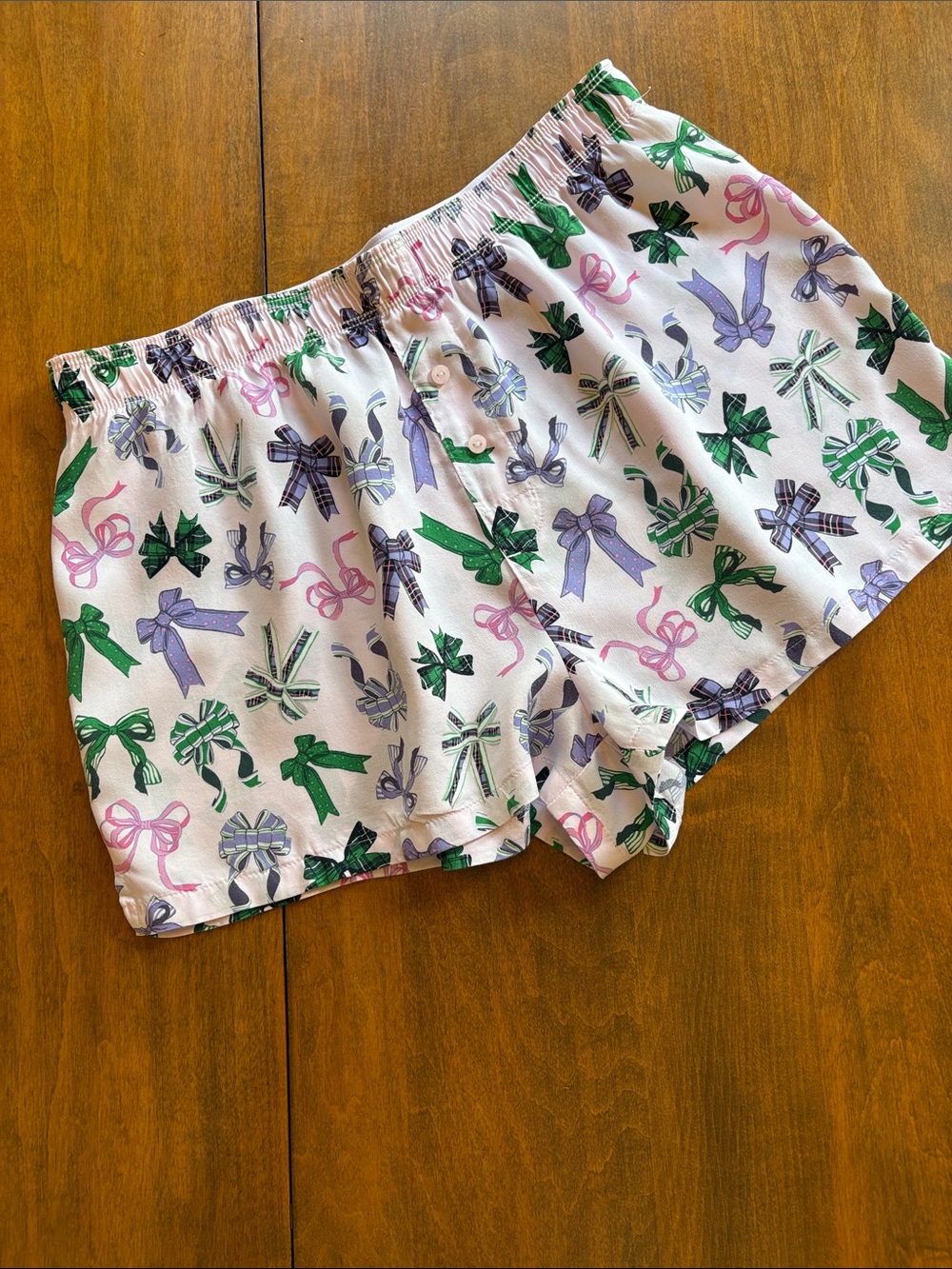 Pink by VS Pale Pink Bow-Print Boxer Lounge Shorts